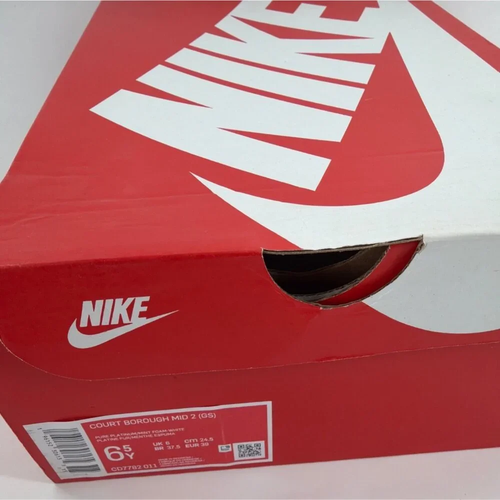 Nike Court Borough Mid 2 Basketball Sneakers White Mint Big Kid Girls Size 6.5Y